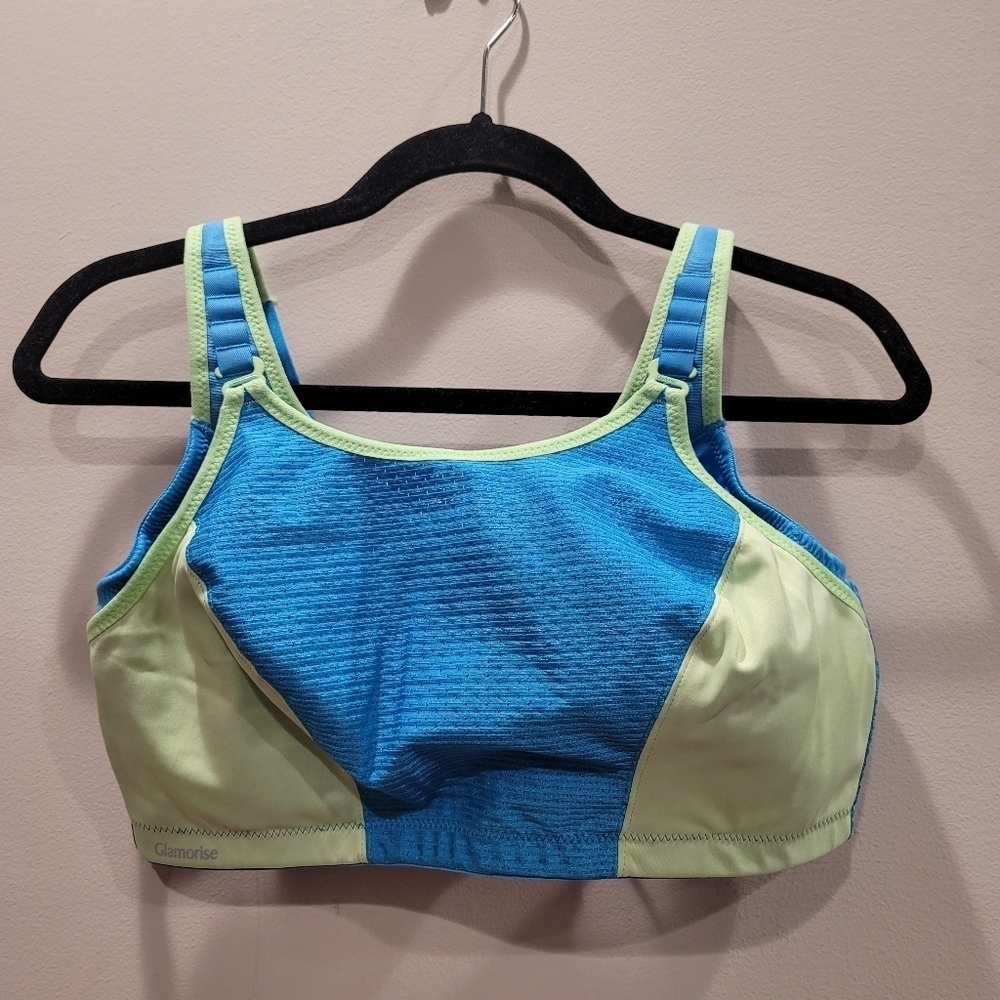 Sz 40DD Blue Green Glamorise Double Layer Custom High Impact Bra - Picture 2 of 11